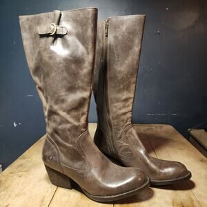 BORN sz 10 Freeda heeled knee /shin high boot espresso brown leather